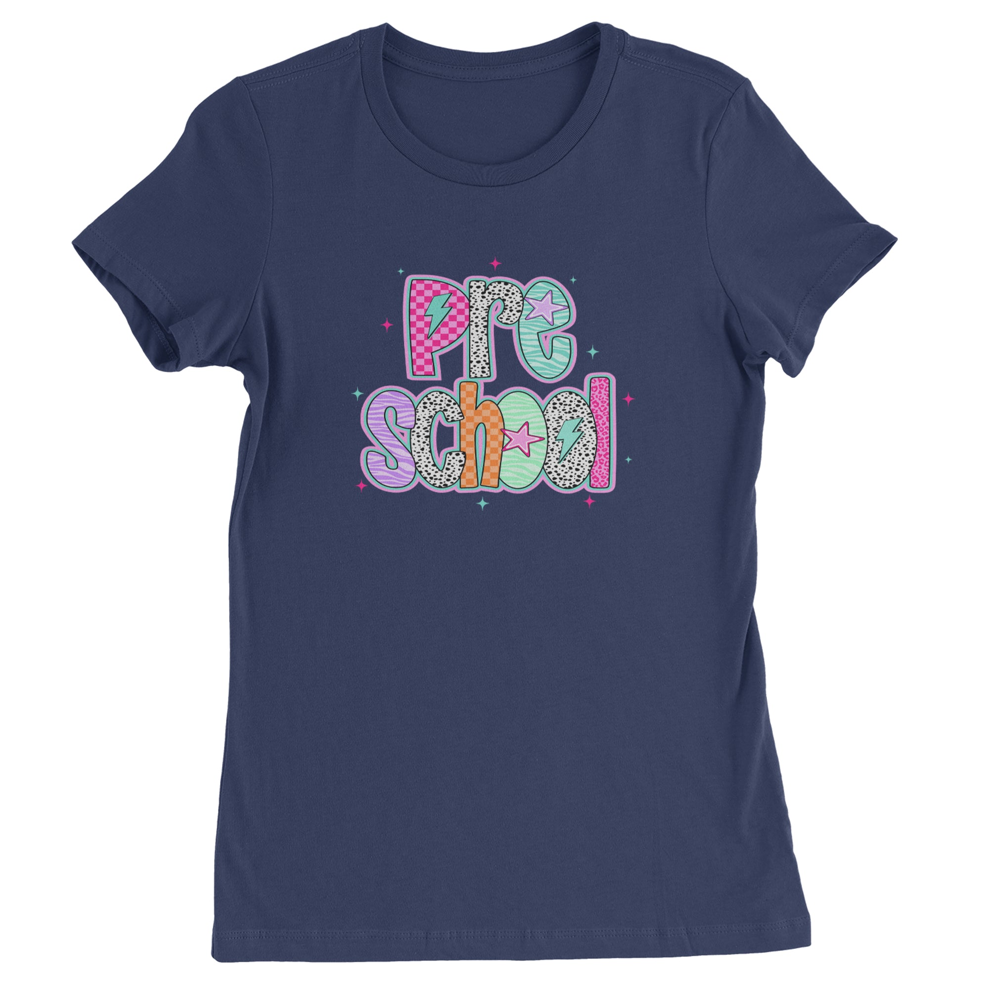 Preschool Power Colorful Back to School Womens T-shirt Navy Blue