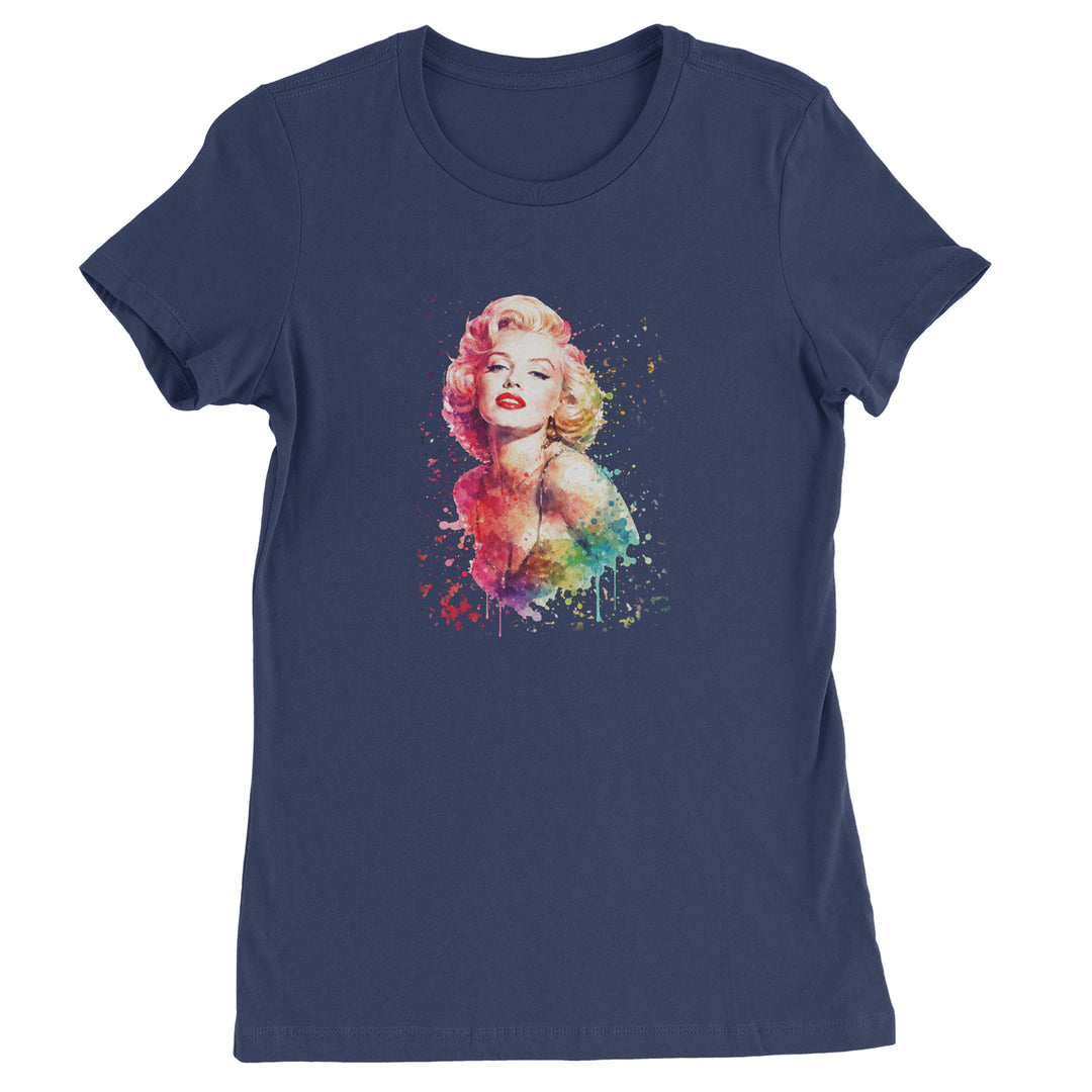 Mrs. Monroe Watercolors Bombshell Womens T-shirt Navy Blue