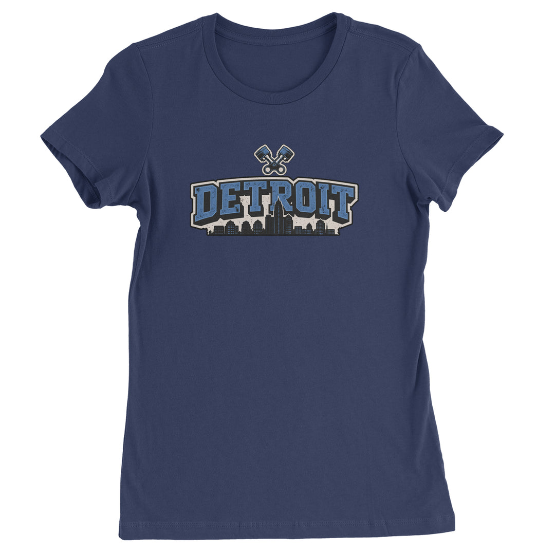 Detroit Motor City Retro Piston Womens T-shirt Navy Blue