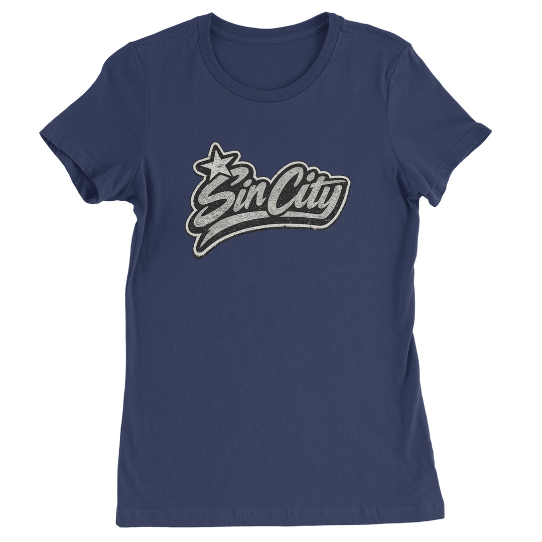 Sin City Vegas Retro Vintage graphic on Women's Heavyweight Cotton T-Shirt in Navy Blue