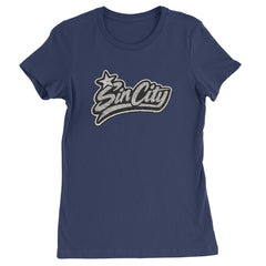 Sin City Vegas Retro Vintage graphic on Women's Heavyweight Cotton T-Shirt in Navy Blue