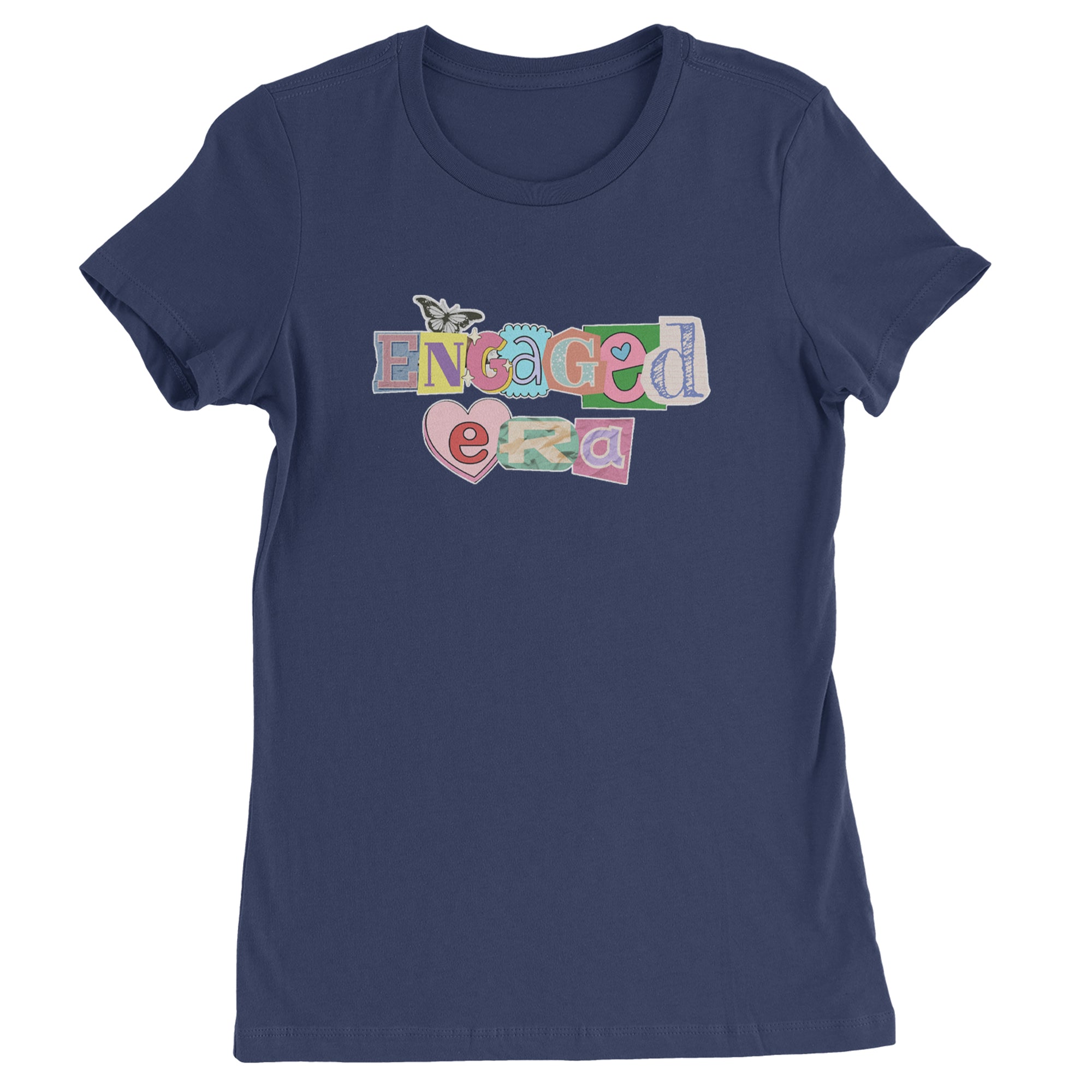 Engaged Era Aesthetic Retro Collage Design Womens T-shirt Navy Blue