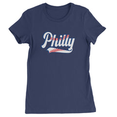 Philly Baseball Stitching Womens T-shirt Navy Blue