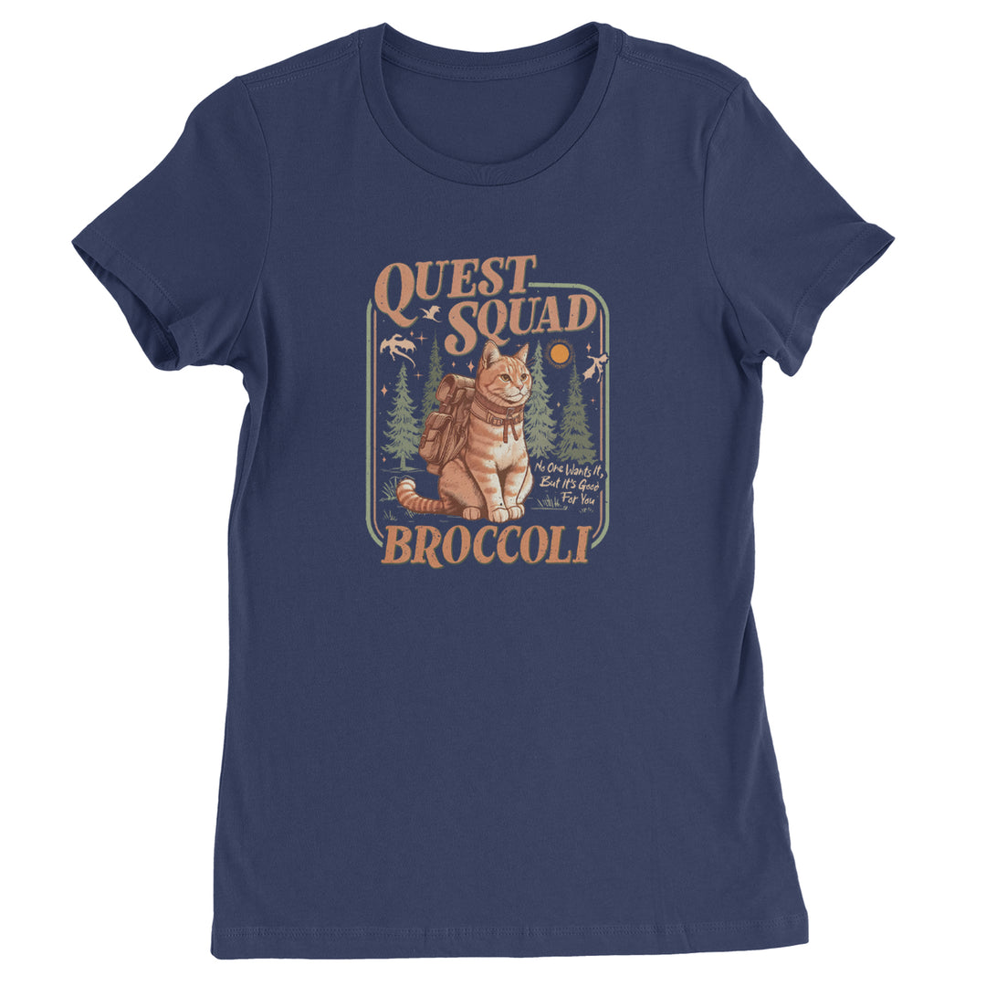 Quest Squad Broccoli Cat Fantasy Reader  Womens T-shirt Navy Blue