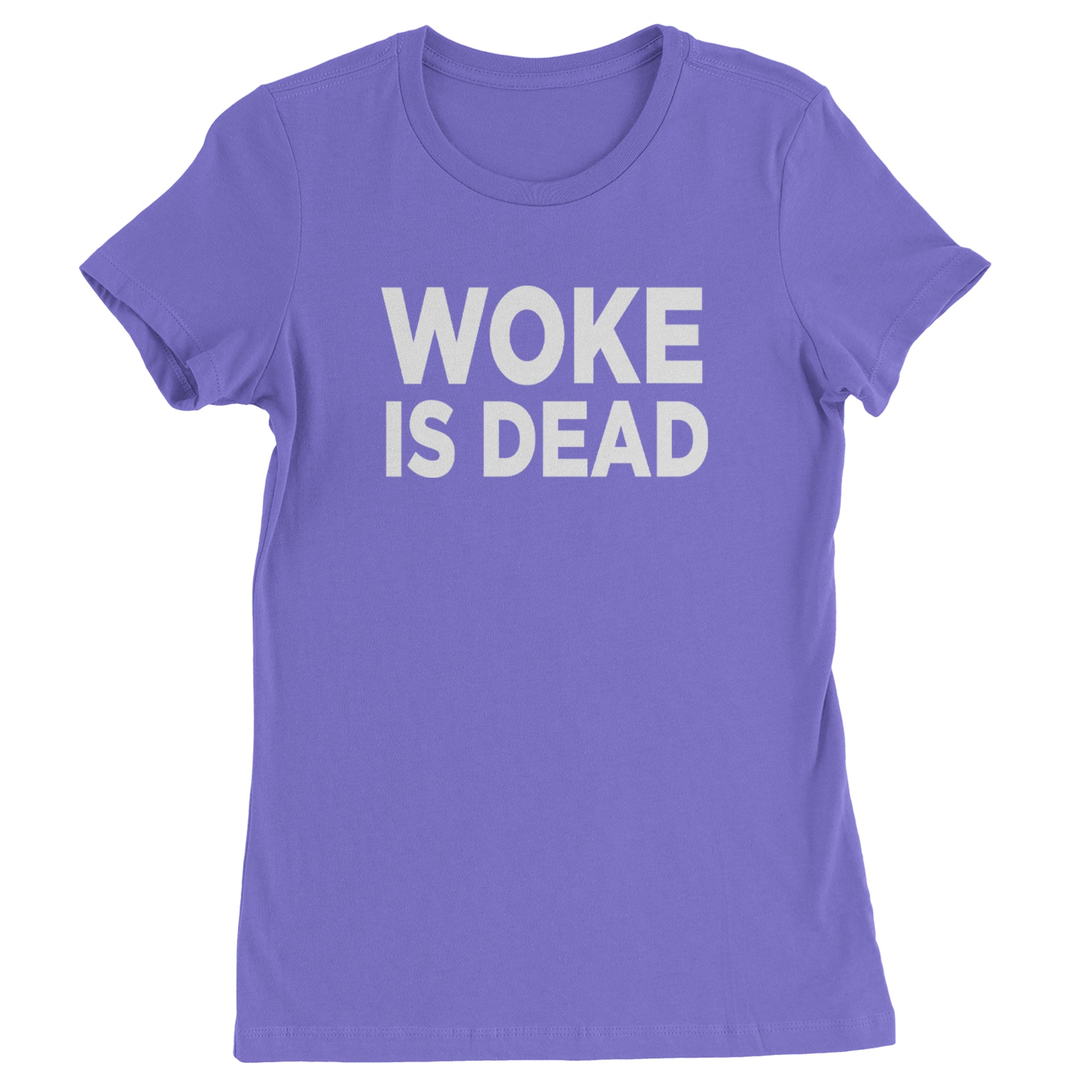 Woke Is Dead Satire Womens T-shirt Purple
