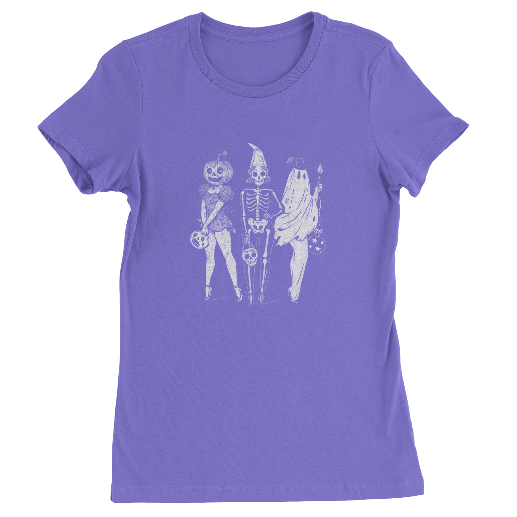 Vintage Spooky Squad Pinup Halloween Design Womens T-shirt Purple