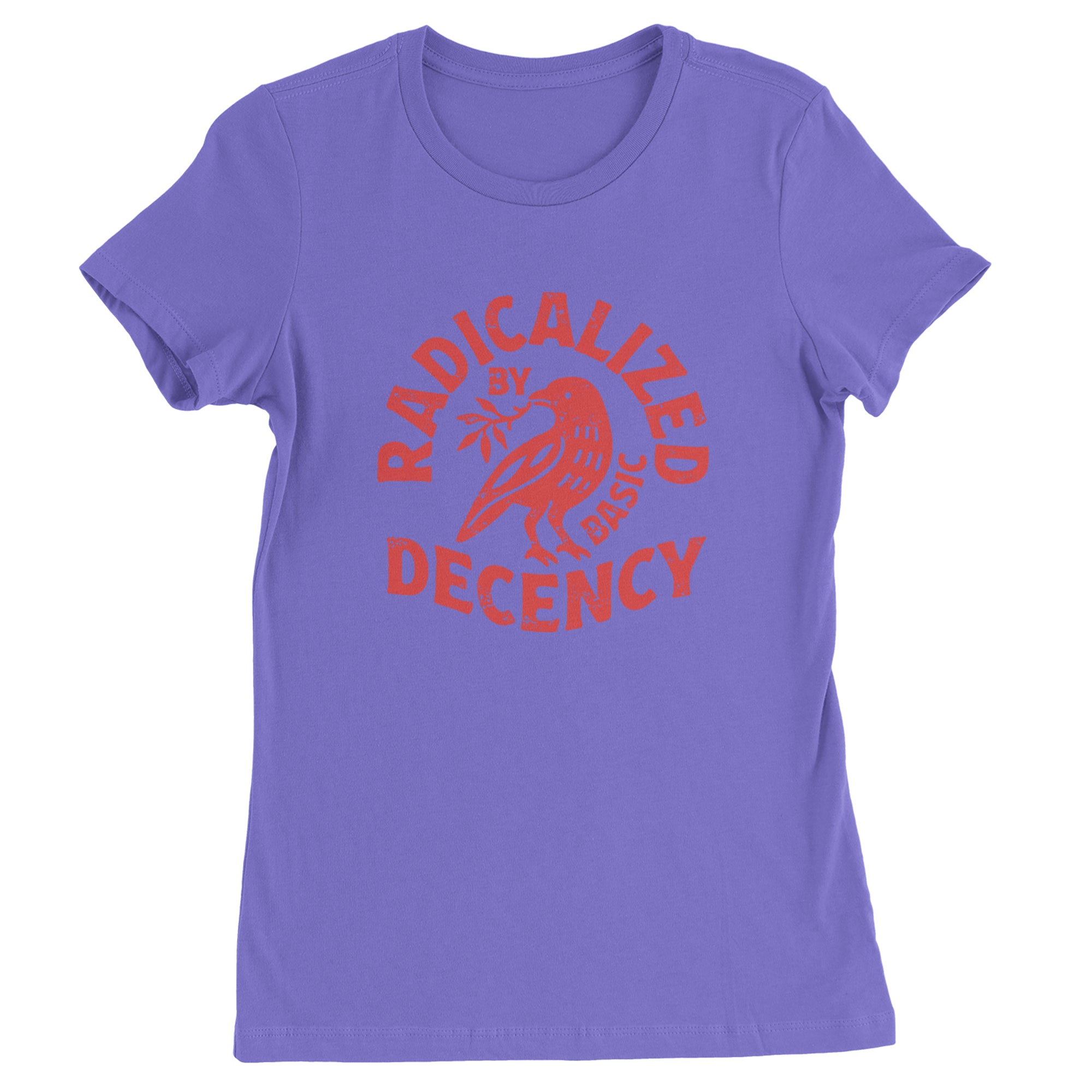 Radicalized by Basic Decency Dove Protest Statement Womens T-shirt Purple