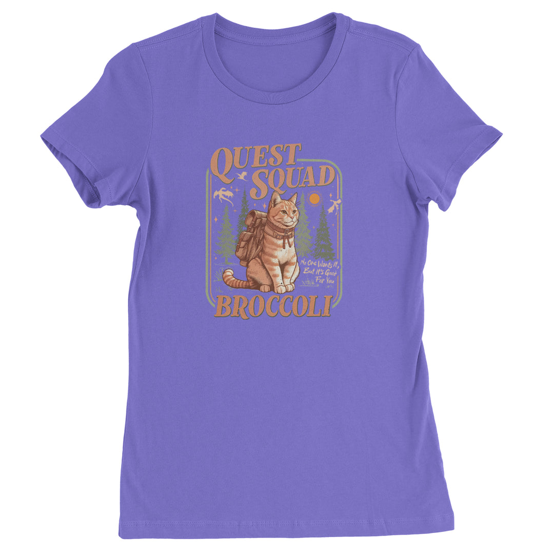 Quest Squad Broccoli Cat Fantasy Reader  Womens T-shirt Purple