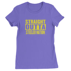 Straight Outta Steeler Nation Football graphic on Women's Heavyweight Cotton T-Shirt in Purple