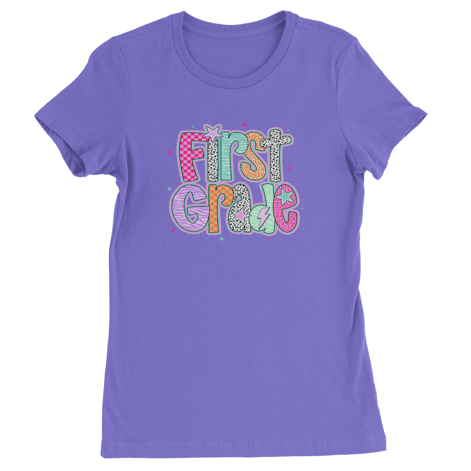 First Grade Vibes Colorful Back to School Womens T-shirt Purple