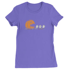 Pumpkin Pacman Chasing Ghosts Halloween Womens T-shirt Purple