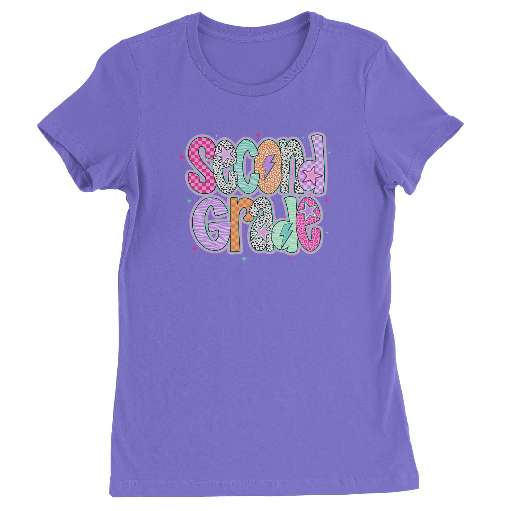 Second Grade Star Colorful Back to School Womens T-shirt Purple