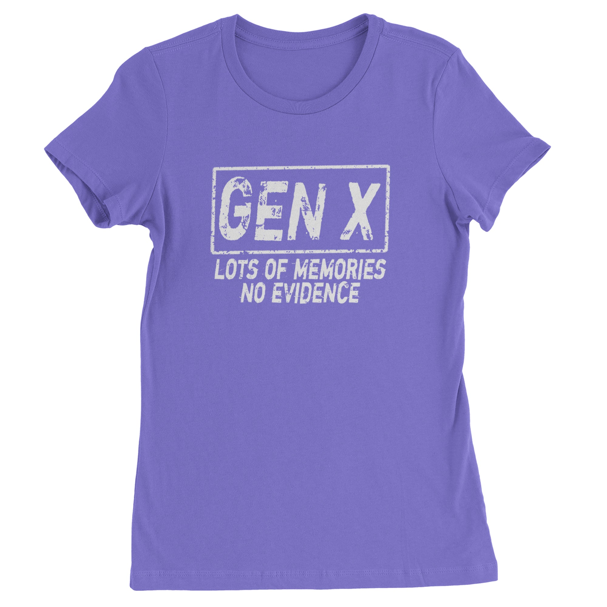Gen X Lots of Memories No Evidence Nostalgia Womens T-shirt Purple