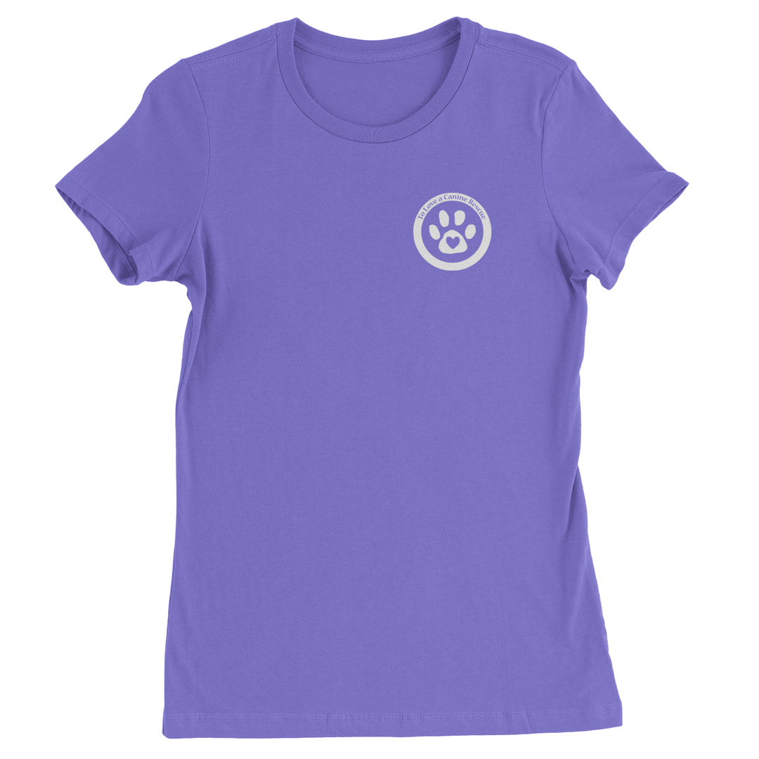 TLC To Love a Canine Dog Rescue White Womens T-shirt Purple