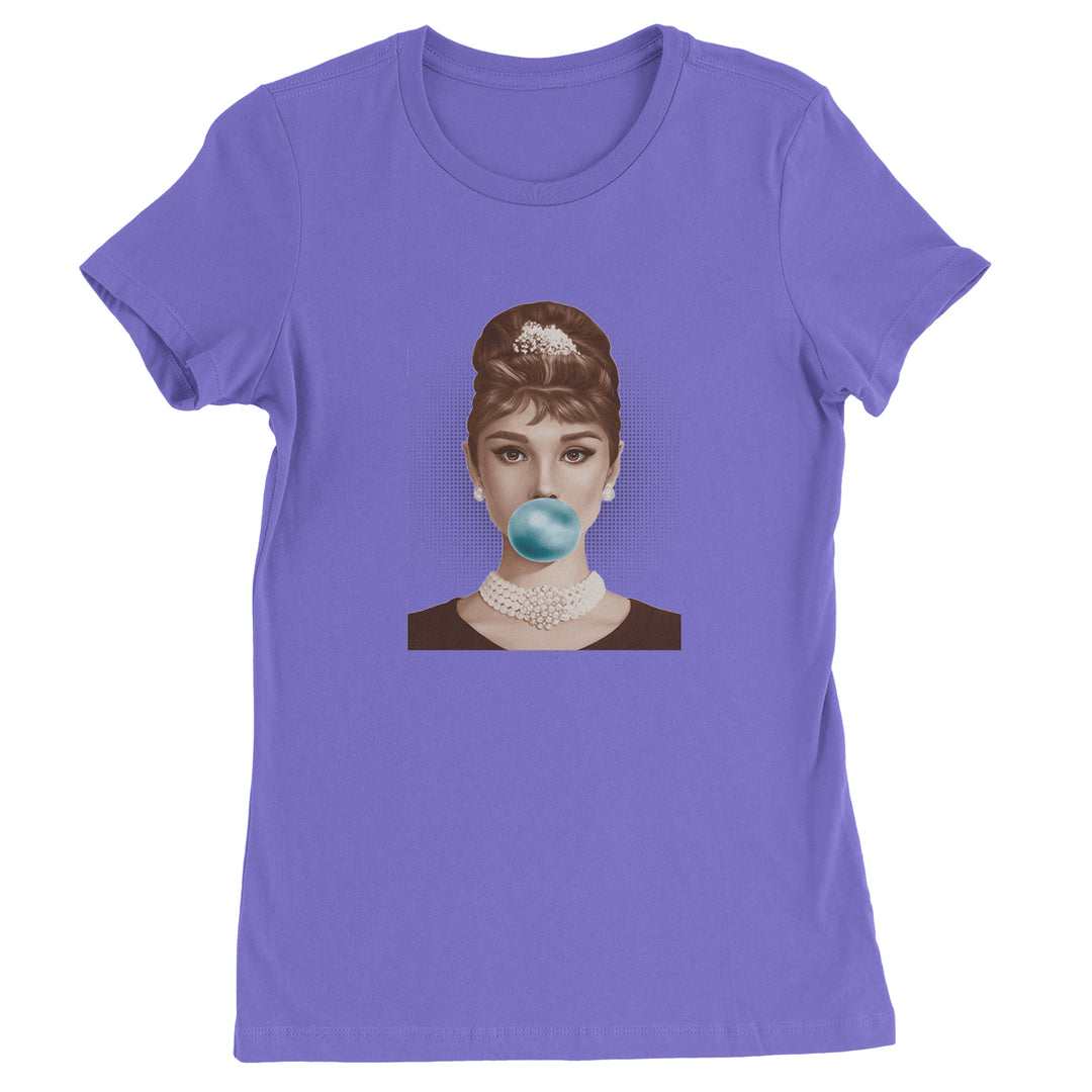 Audrey Hepburn Chewing Bubble Gum American Icon Womens T-shirt Purple