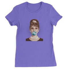 Audrey Hepburn Chewing Bubble Gum American Icon Womens T-shirt Purple