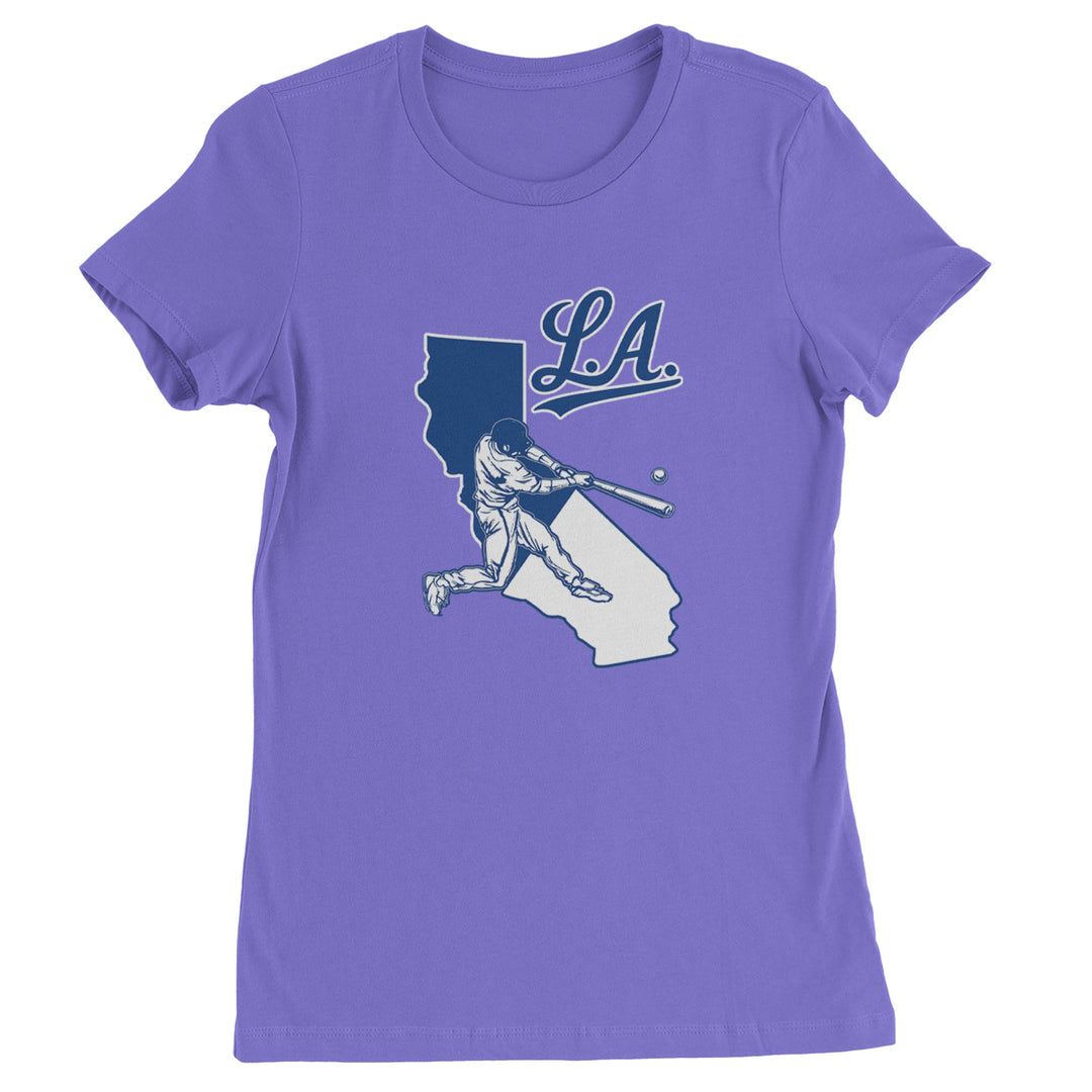 Los Angeles Baseball Batter Up Womens T-shirt Purple