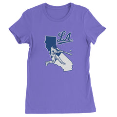 Los Angeles Baseball Batter Up Womens T-shirt Purple