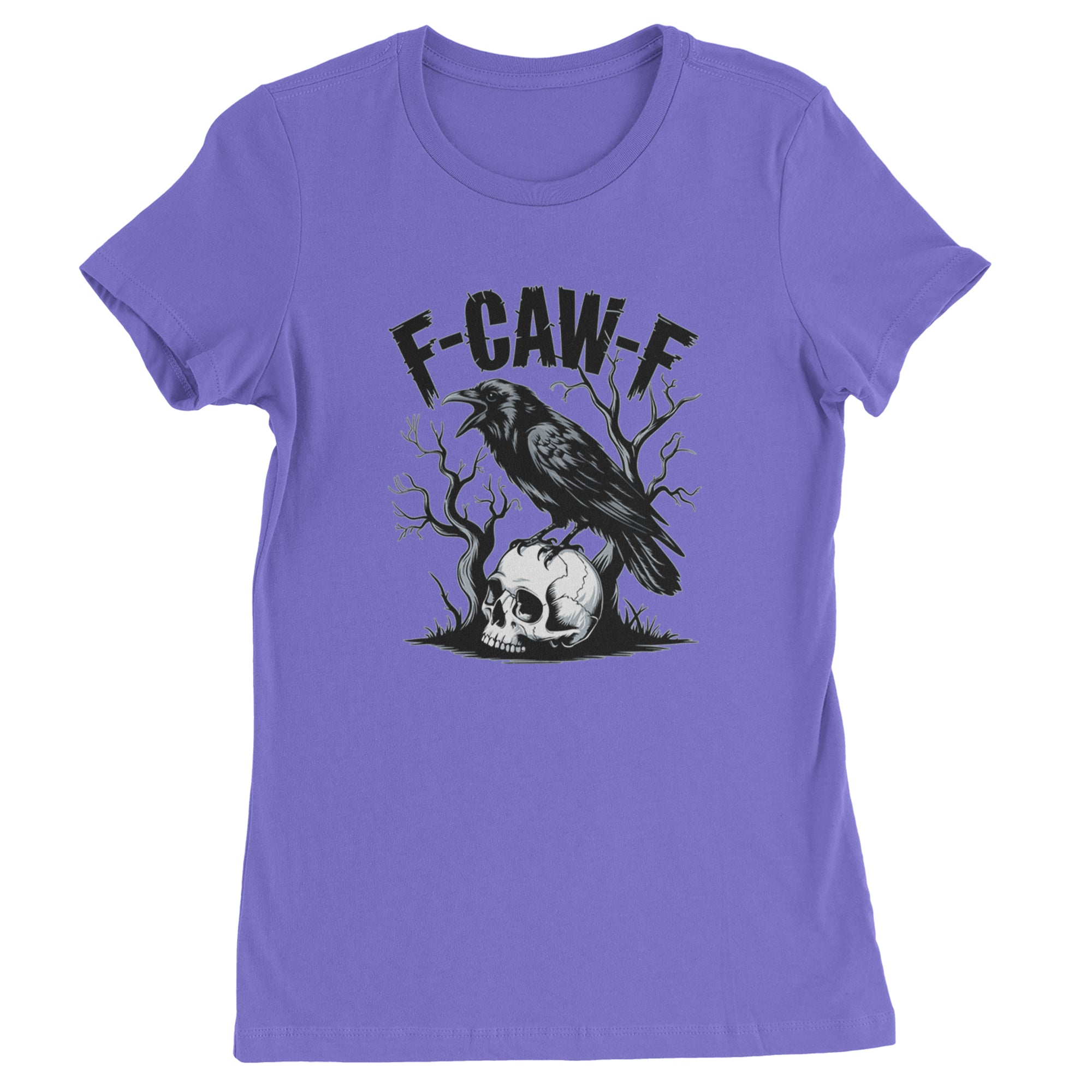 F-Caw-F Crow On Skull F-ck Off Gothic Womens T-shirt Purple