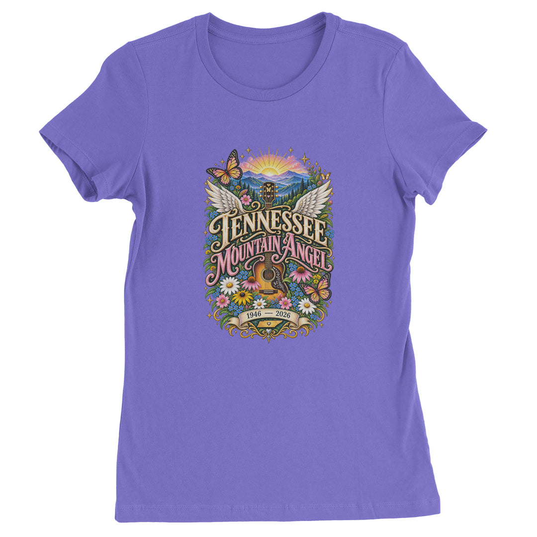 Tennessee Mountain Angel Wings Dolly Womens T-shirt Purple