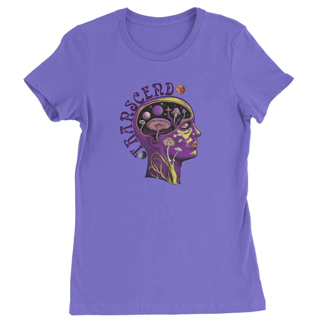 Psychedelic Cosmic Mushroom Head Womens T-shirt Purple