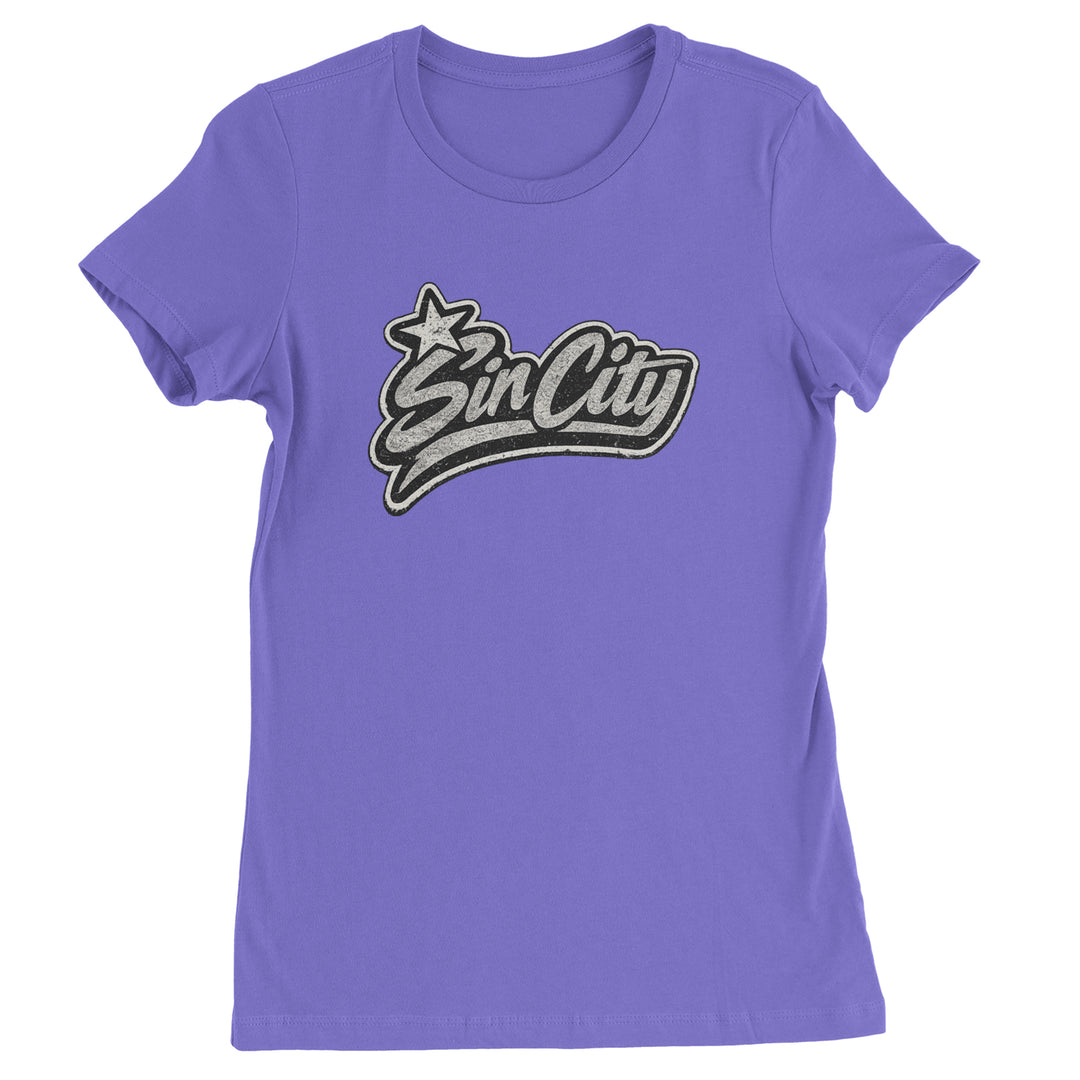 Sin City Vegas Retro Vintage graphic on Women's Heavyweight Cotton T-Shirt in Purple