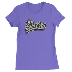 Sin City Vegas Retro Vintage graphic on Women's Heavyweight Cotton T-Shirt in Purple