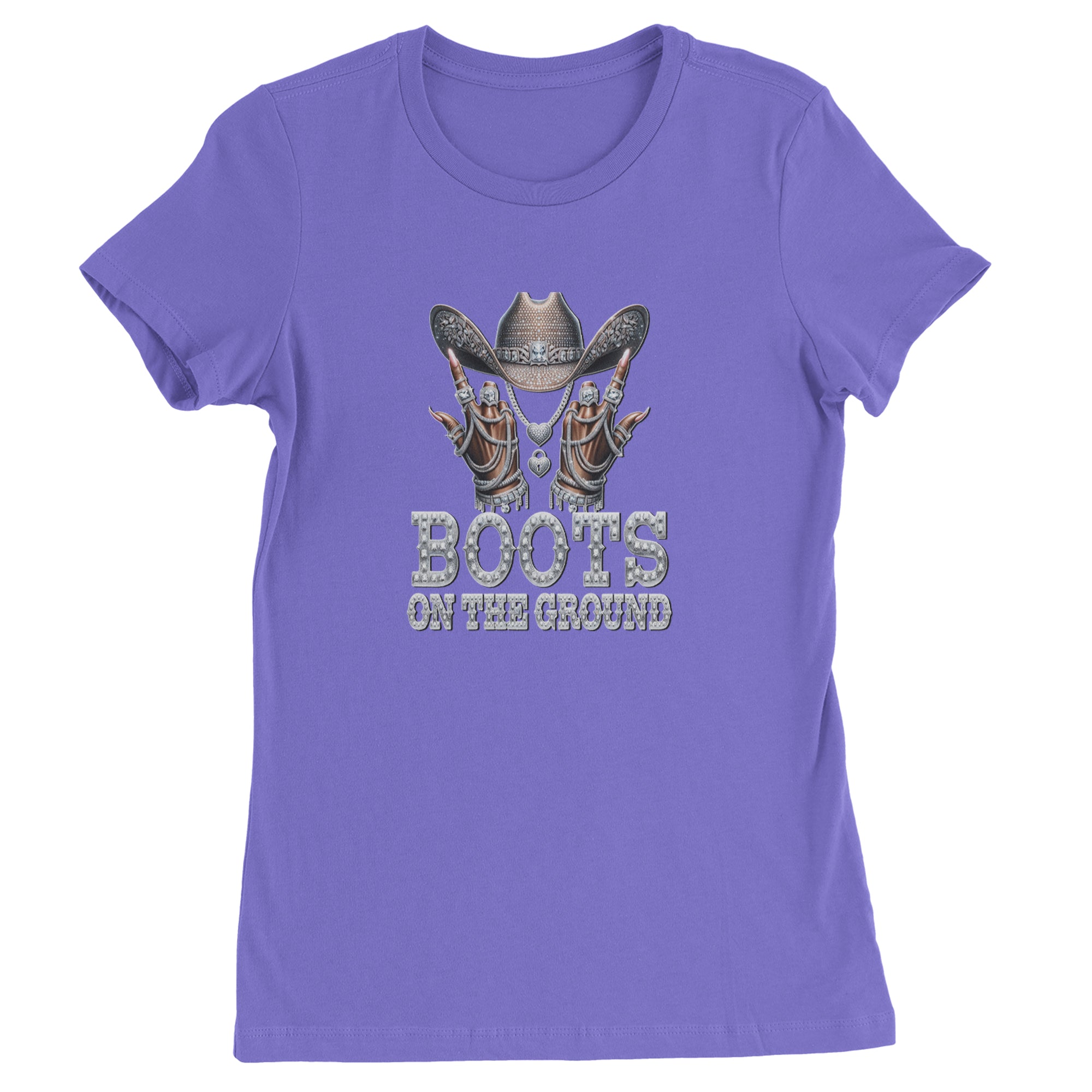 Boots On The Ground Bling Womens T-shirt Purple