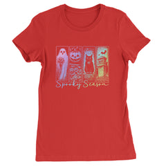 Spooky Season Cute Pastel Halloween Design Womens T-shirt Red