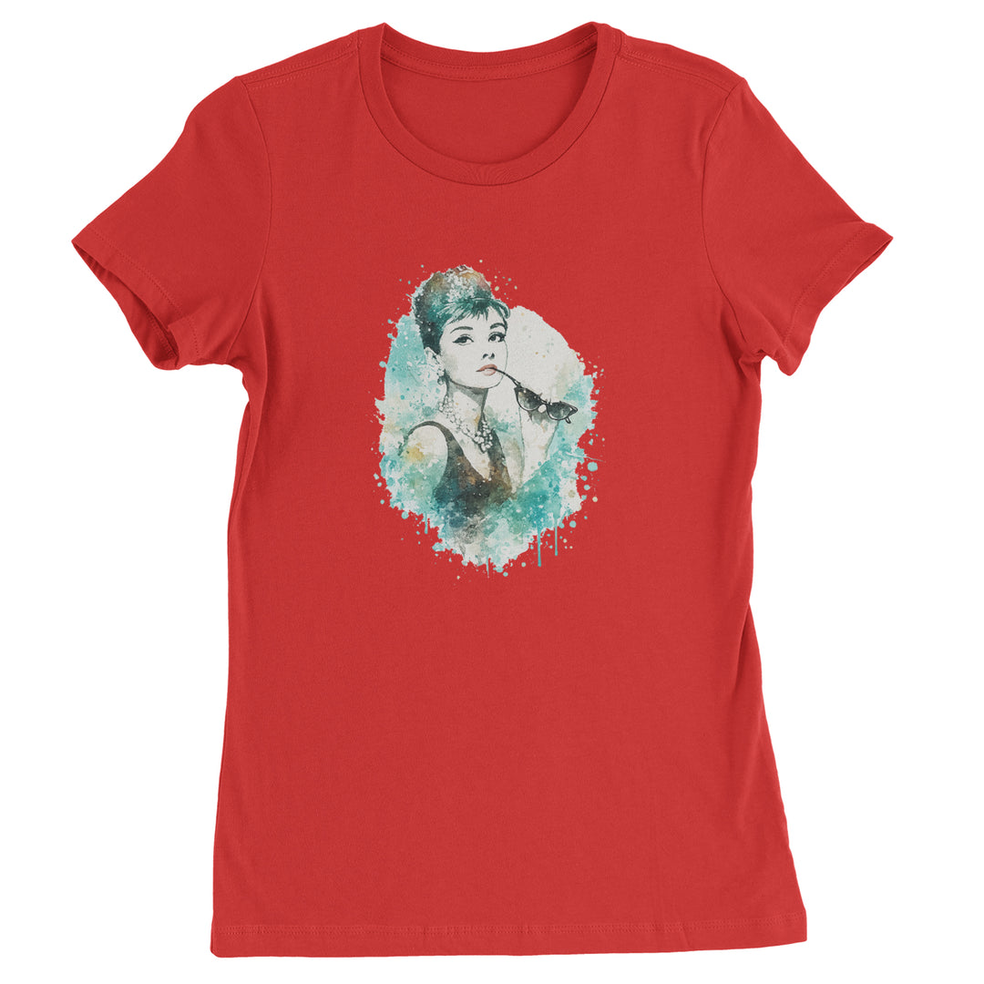 Mrs. Herpburn Iconic Watercolors Womens T-shirt Red