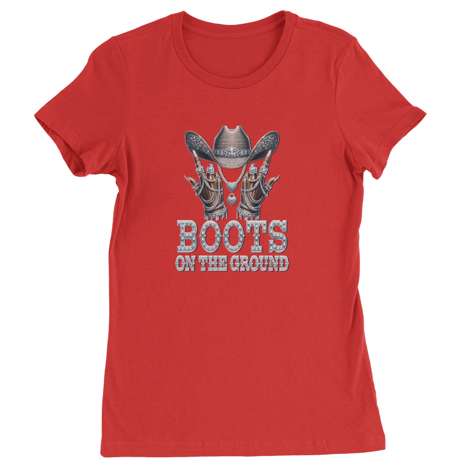 Boots On The Ground Bling Womens T-shirt Red