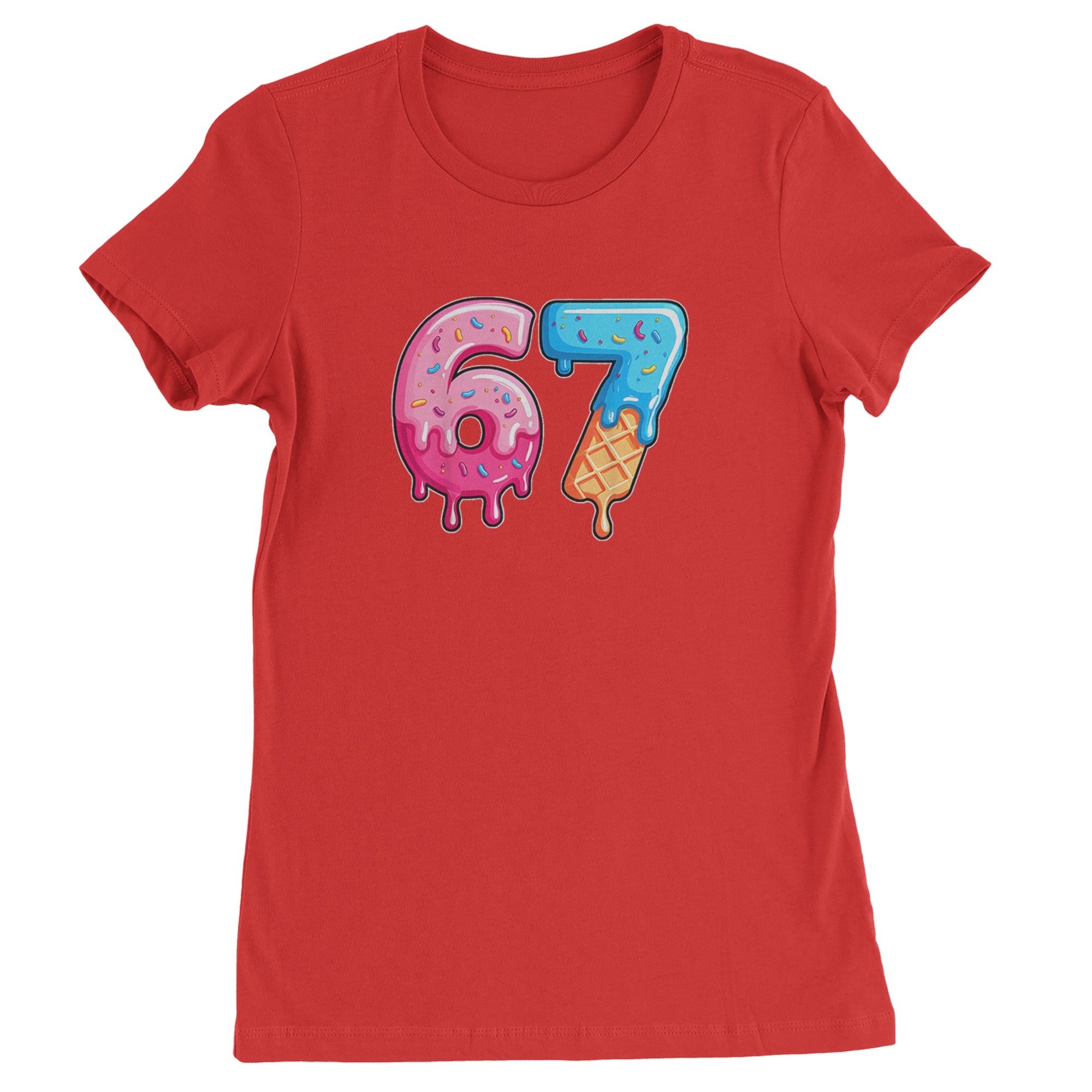 67 Dripping Ice Cream Donut Melt Womens T-shirt Red