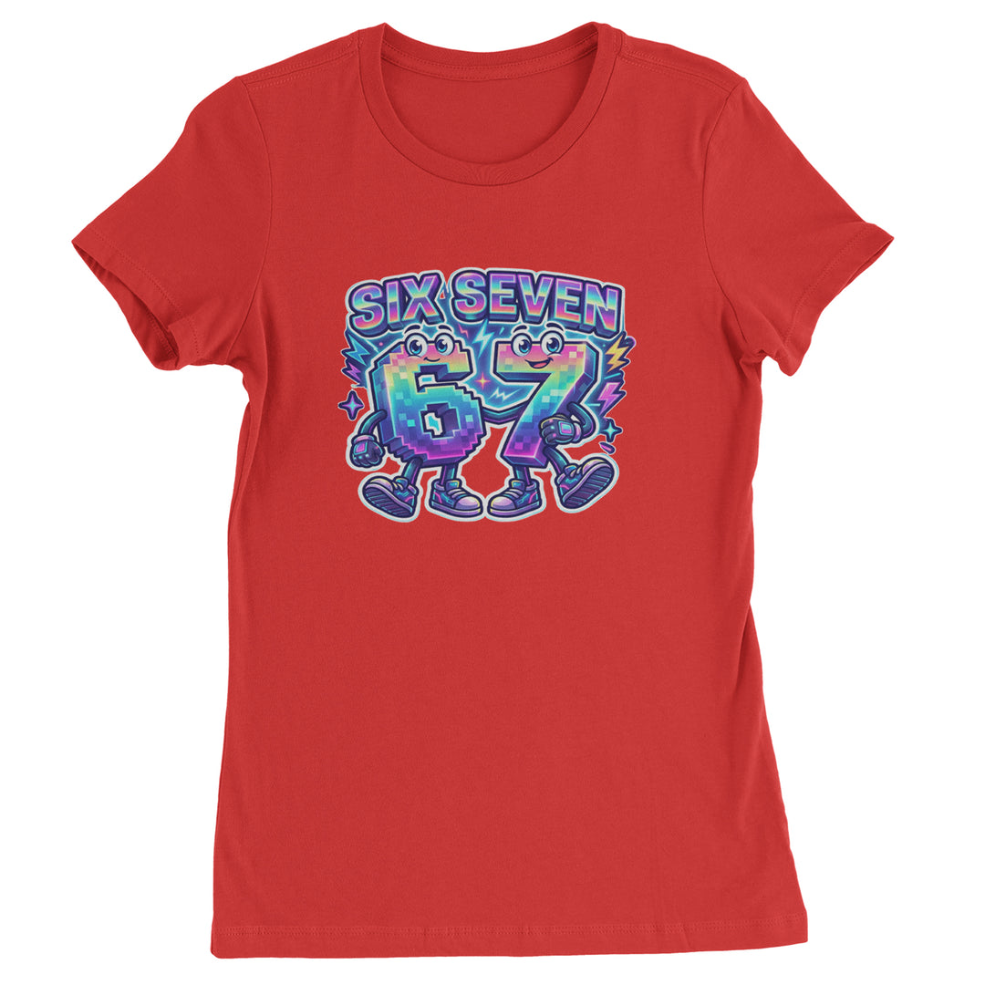 Six Seven 67 Retro Pixel Buddies Womens T-shirt Red