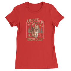 Quest Squad Broccoli Cat Fantasy Reader  Womens T-shirt Red
