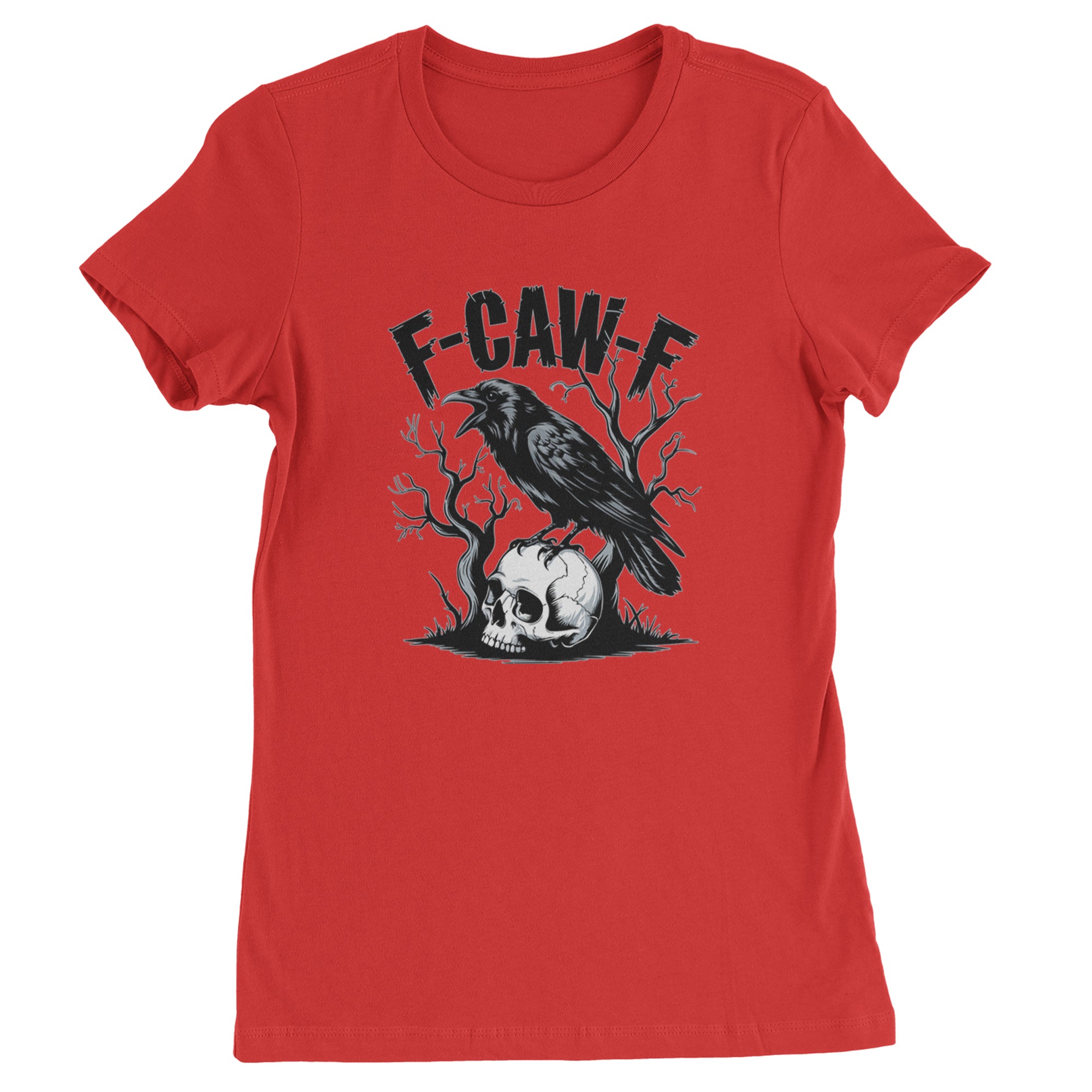 F-Caw-F Crow On Skull F-ck Off Gothic Womens T-shirt Red