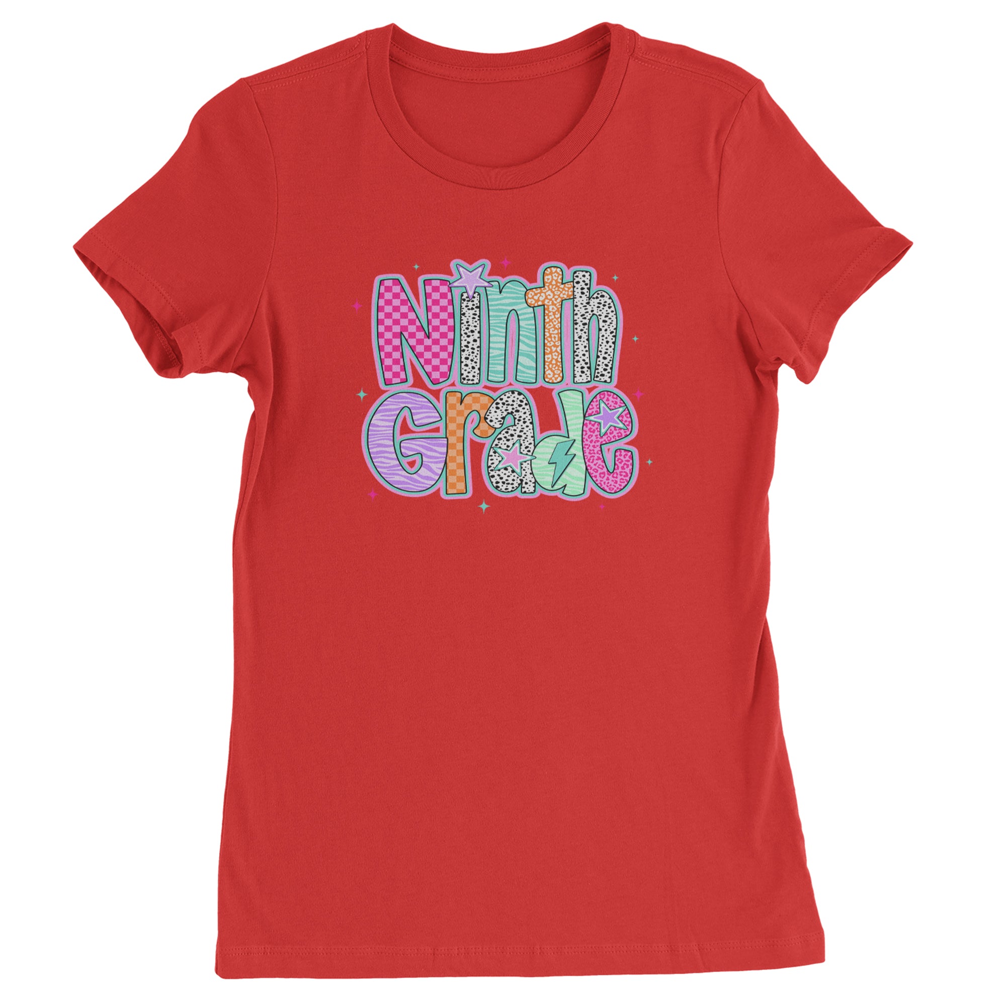 Ninth Grade Freshman Vibes Colorful Back to School Womens T-shirt Red