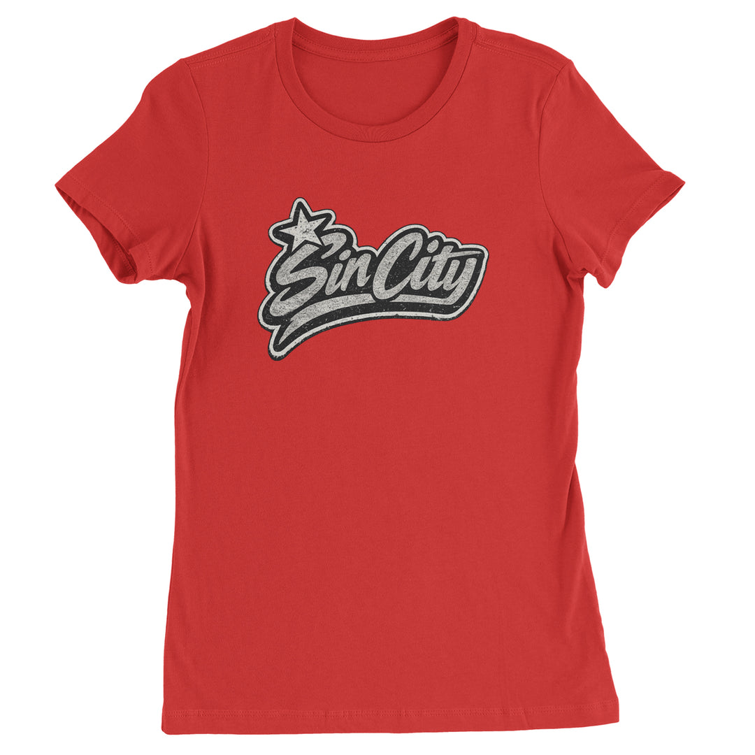 Sin City Vegas Retro Vintage graphic on Women's Heavyweight Cotton T-Shirt in Red
