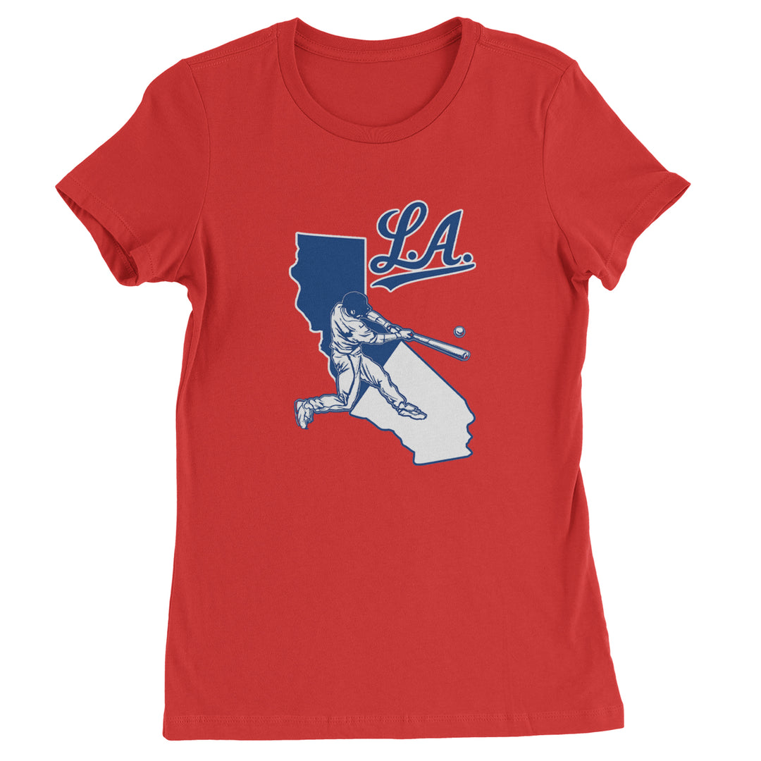 Los Angeles Baseball Batter Up Womens T-shirt Red