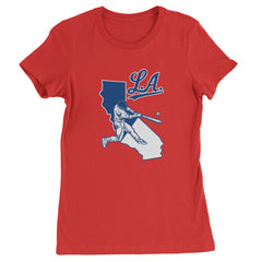 Los Angeles Baseball Batter Up Womens T-shirt Red