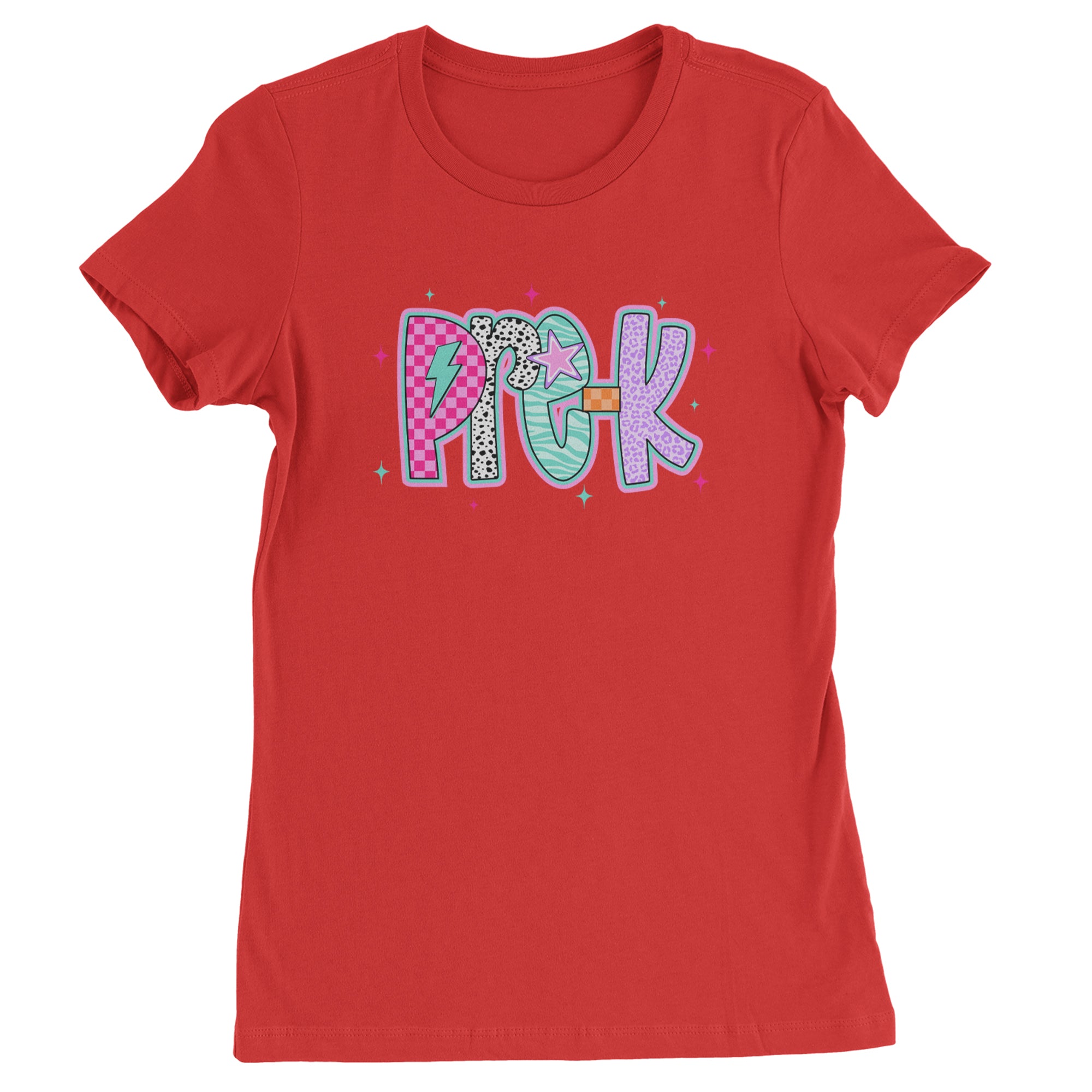 Pre-K Party Time Colorful Back to School Womens T-shirt Red