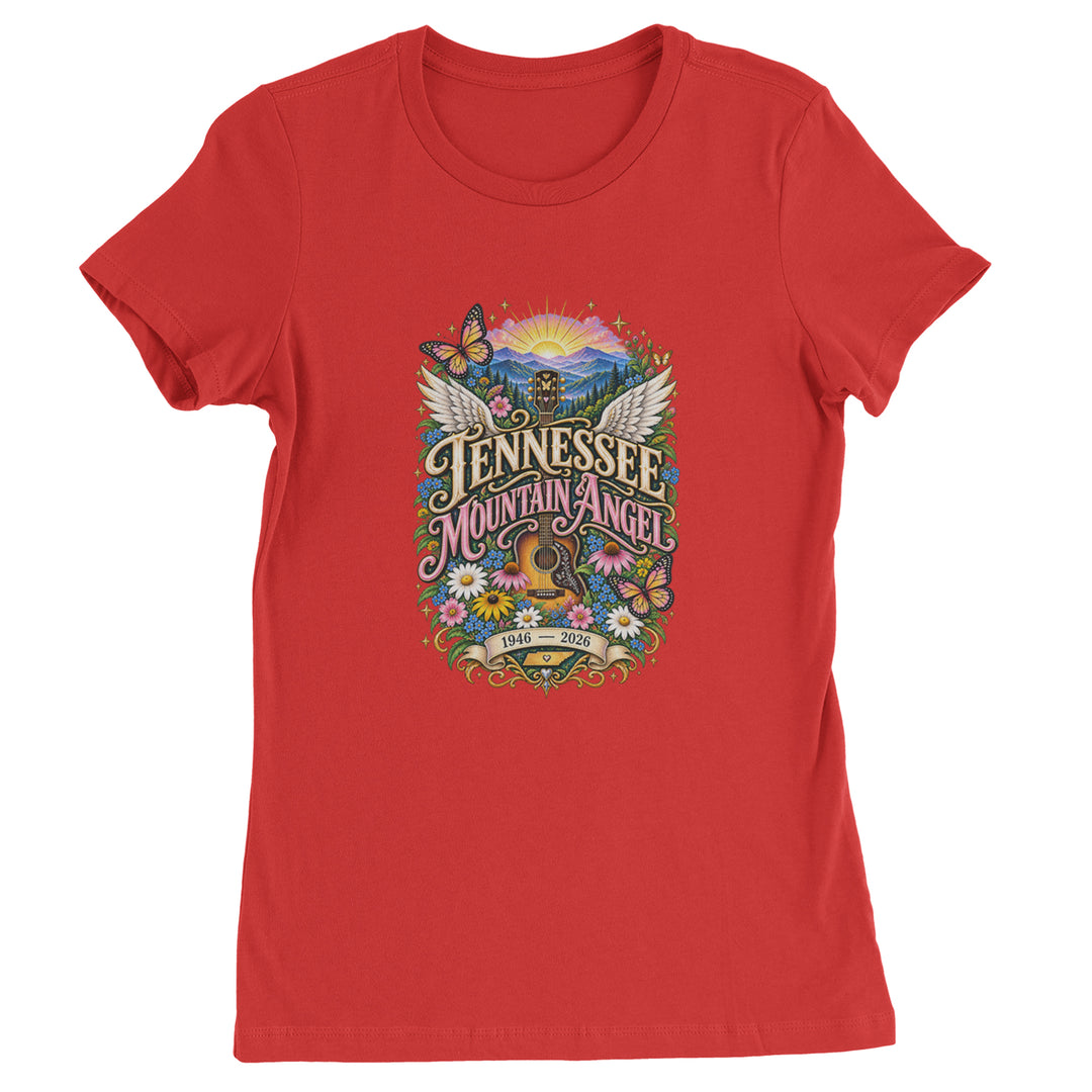 Tennessee Mountain Angel Wings Dolly Womens T-shirt Red