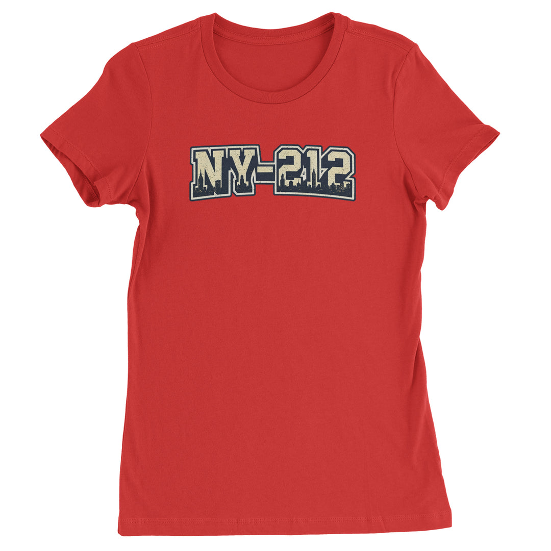 New York City 212 Area Code Skyline  Womens T-shirt Red