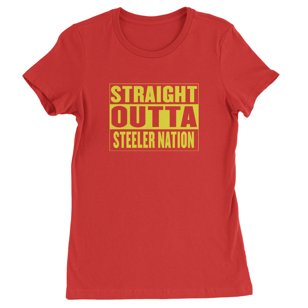 Straight Outta Steeler Nation Football graphic on Women's Heavyweight Cotton T-Shirt in Red