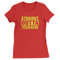 Straight Outta Steeler Nation Football graphic on Women's Heavyweight Cotton T-Shirt in Red