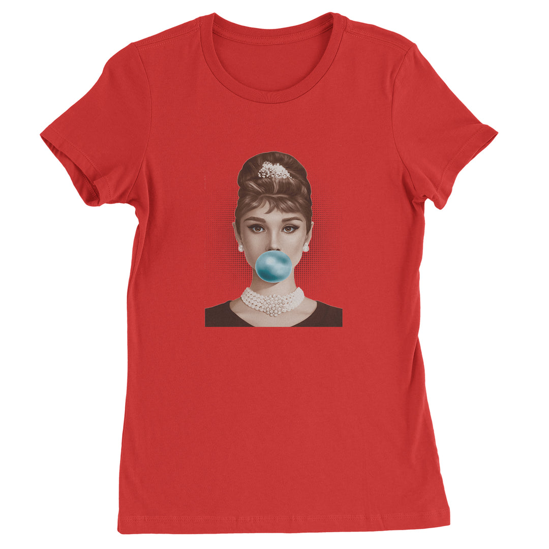 Audrey Hepburn Chewing Bubble Gum American Icon Womens T-shirt Red