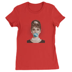 Audrey Hepburn Chewing Bubble Gum American Icon Womens T-shirt Red