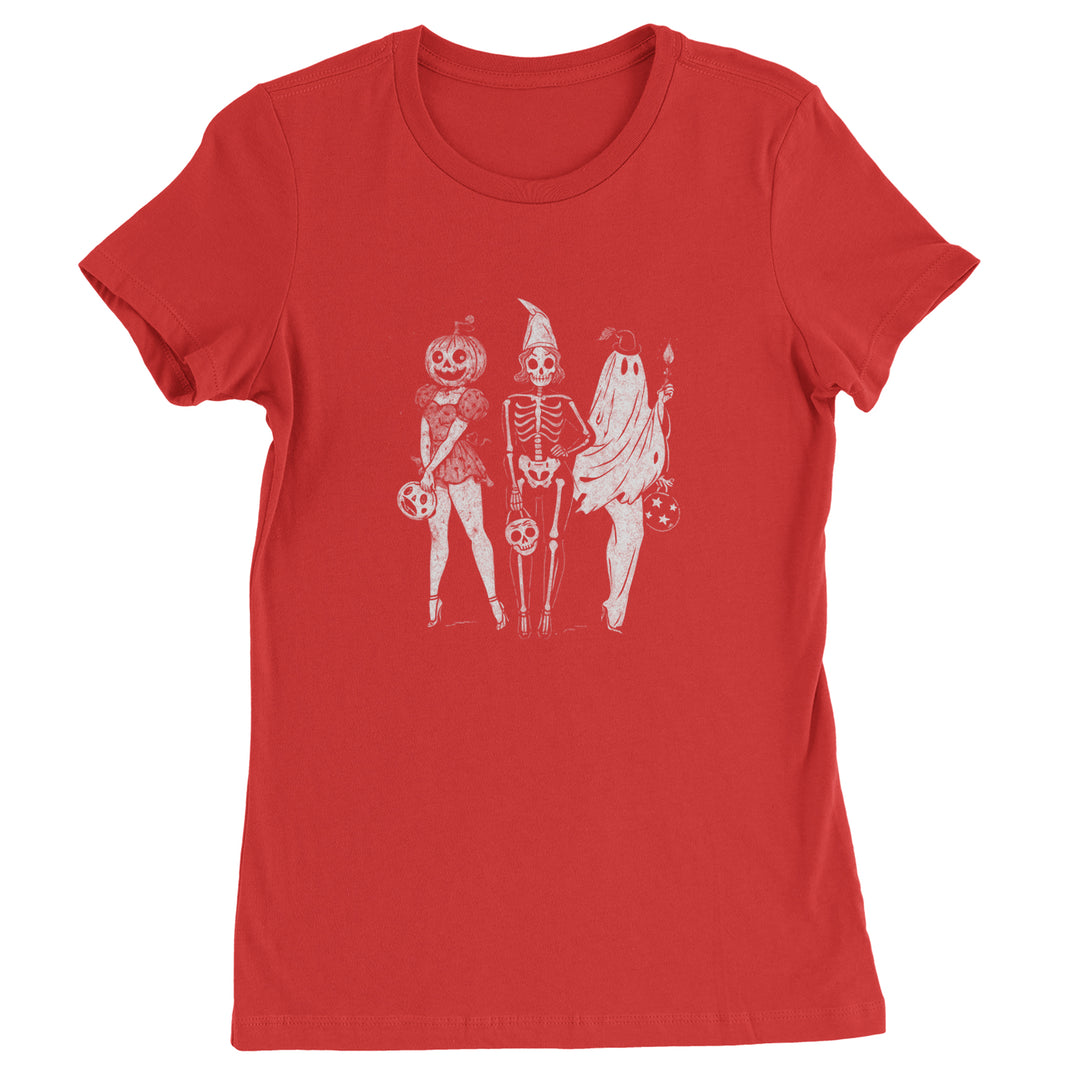 Vintage Spooky Squad Pinup Halloween Design Womens T-shirt Red