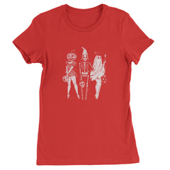 Vintage Spooky Squad Pinup Halloween Design Womens T-shirt Red