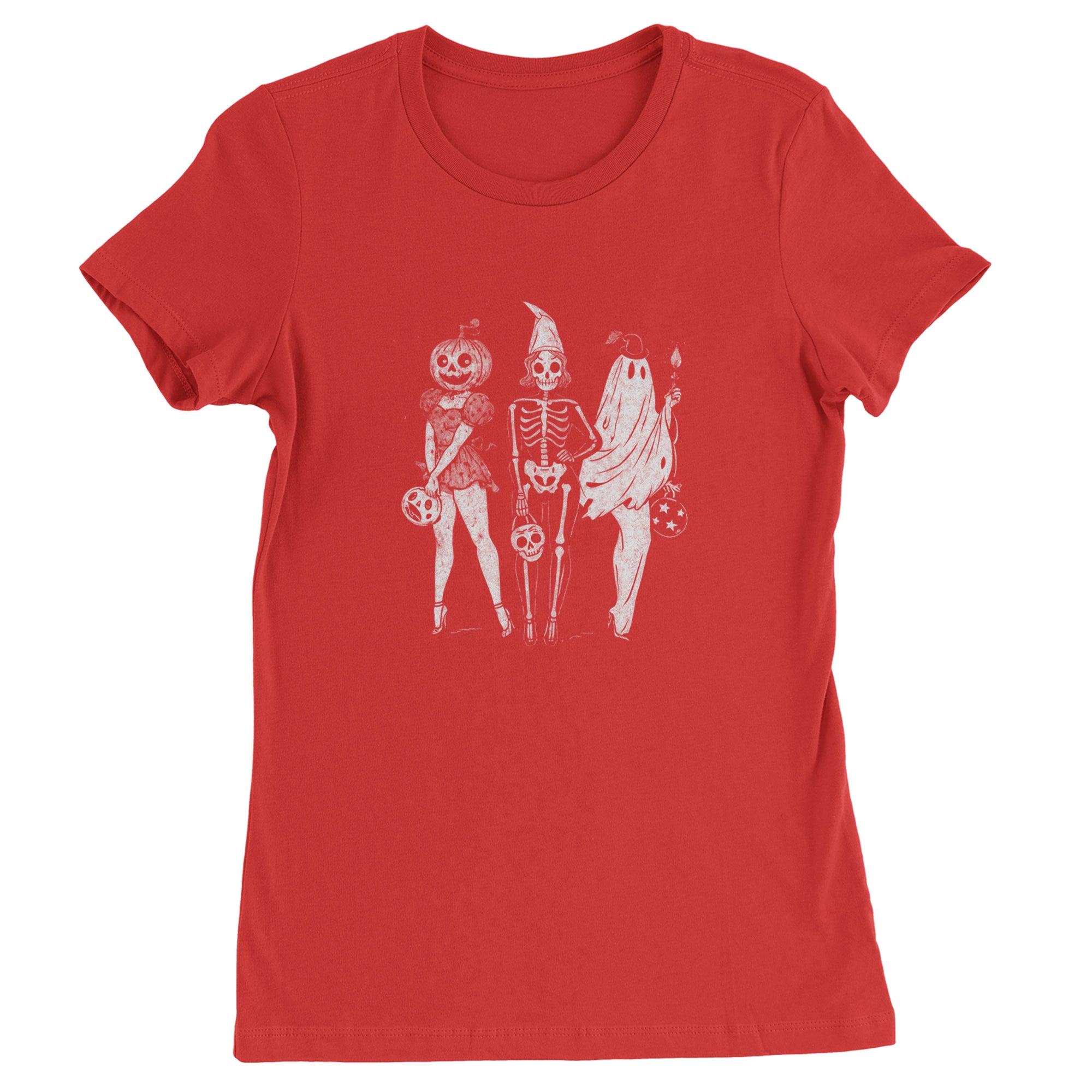 Vintage Spooky Squad Pinup Halloween Design Womens T-shirt Red