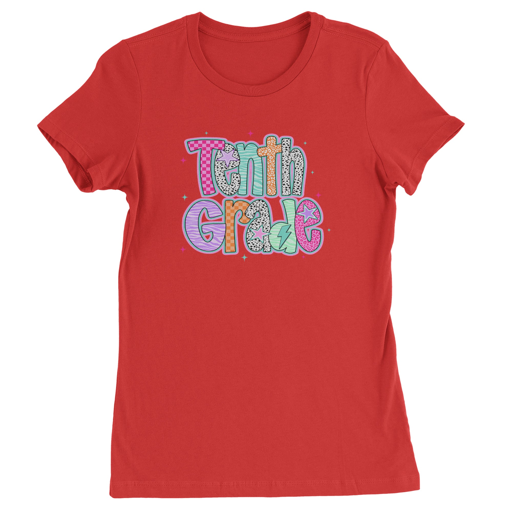 Tenth Grade Trendsetter Colorful Back to School Womens T-shirt Red